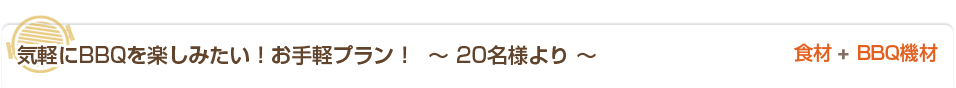 気軽にBBQを楽しみたい！お手軽プラン 食材+機材※ドリンク無し